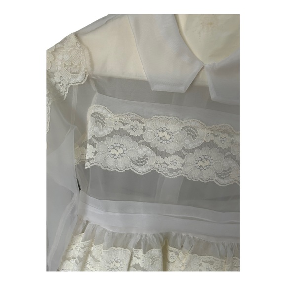 VTG First Holy Communion Dress Cream Lace 3 Piece 80s 90s Dress Slip Scarf READ - Picture 3 of 16